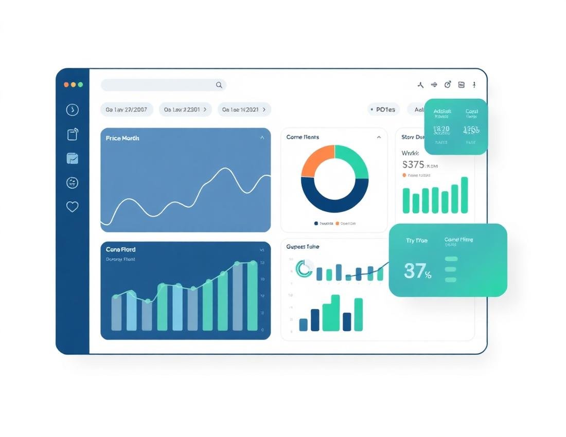 Analytics dashboard with revenue charts and KPI tiles